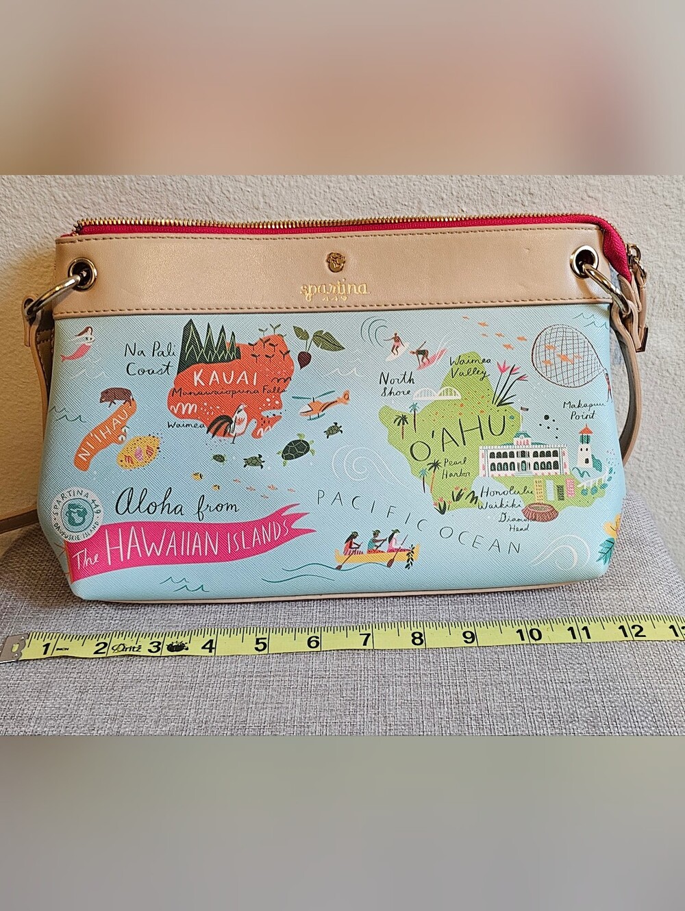 Spartina 449 Hawaiian Islands Printed Wristlet Pouch in Light Blue and Tan